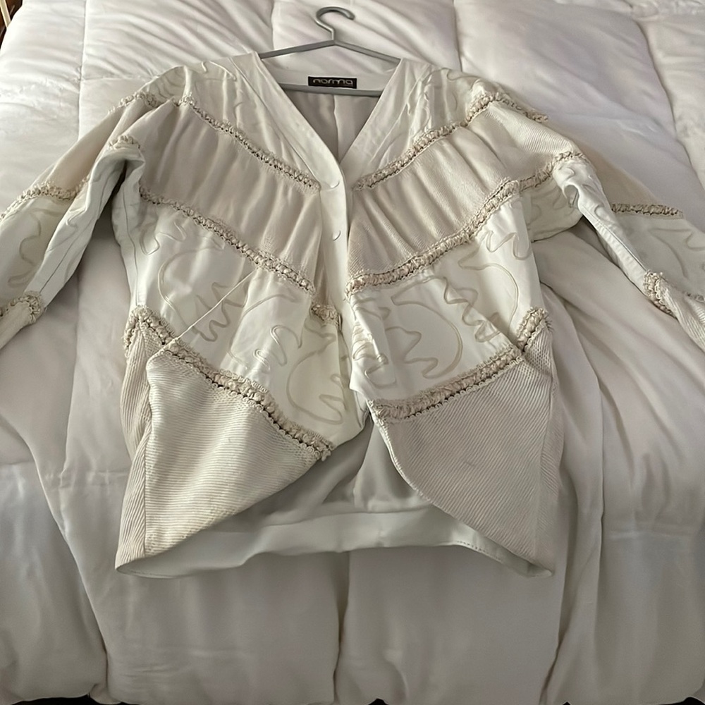 White leather and cream lace jacket